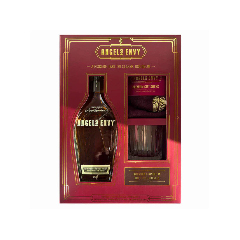 Angel's Envy Bourbon Whiskey 375ml with Socks and Glass Gift Set