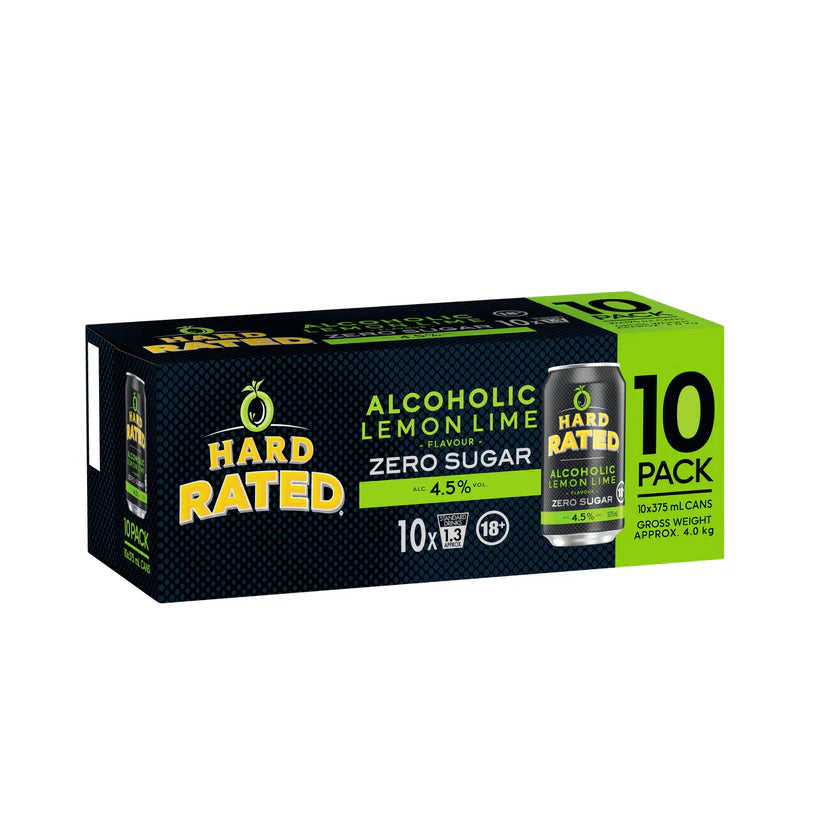 Hard Rated Lemon Lime Zero Sugar 10 Pack Can 375ml