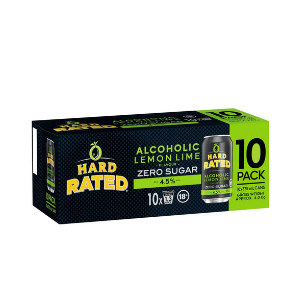 Hard Rated Lemon Lime Zero Sugar 10 Pack Can 375ml